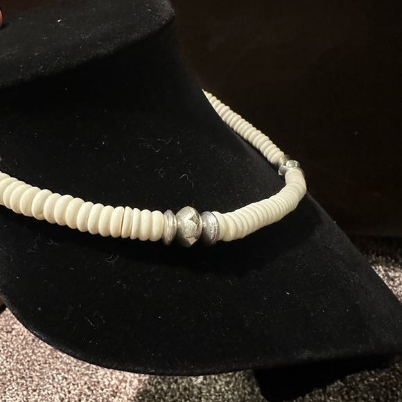 Hand Crafted Elegant White Bone & Sterling Silver  Beaded Necklace - Picture 3 of 4